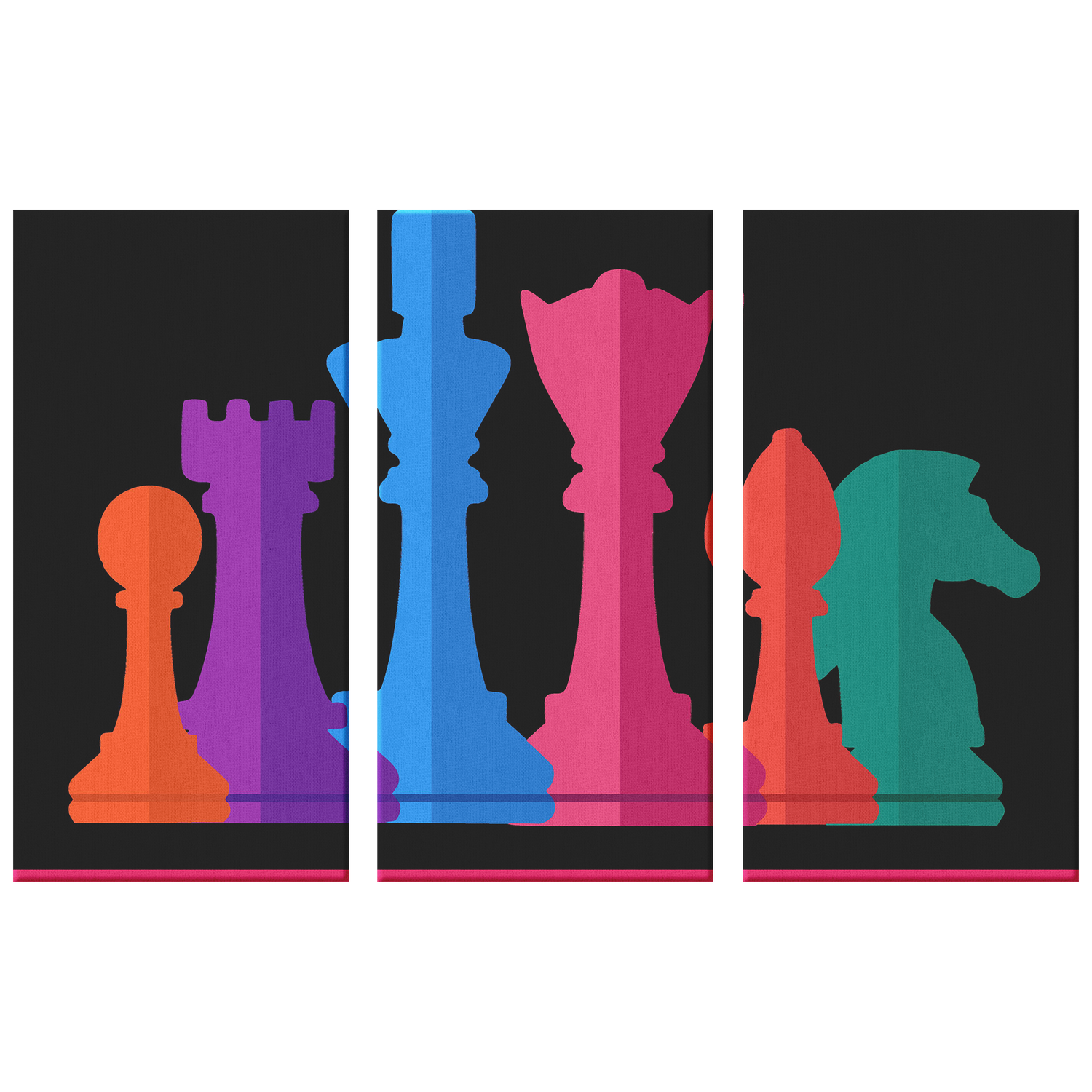 Chess warriors - colorful 3 piece canvas wall art