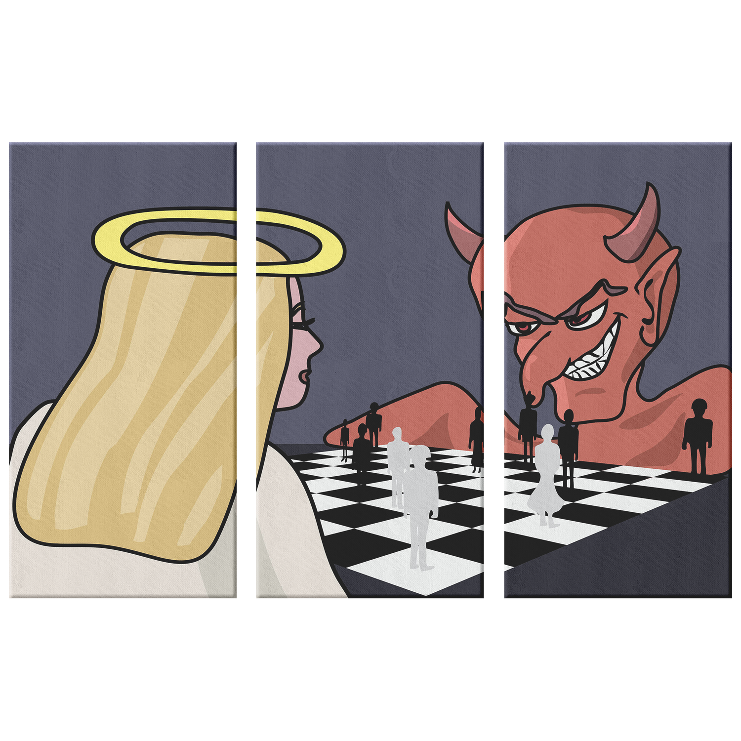 God vs Devil people chess - 3 piece canvas wall art