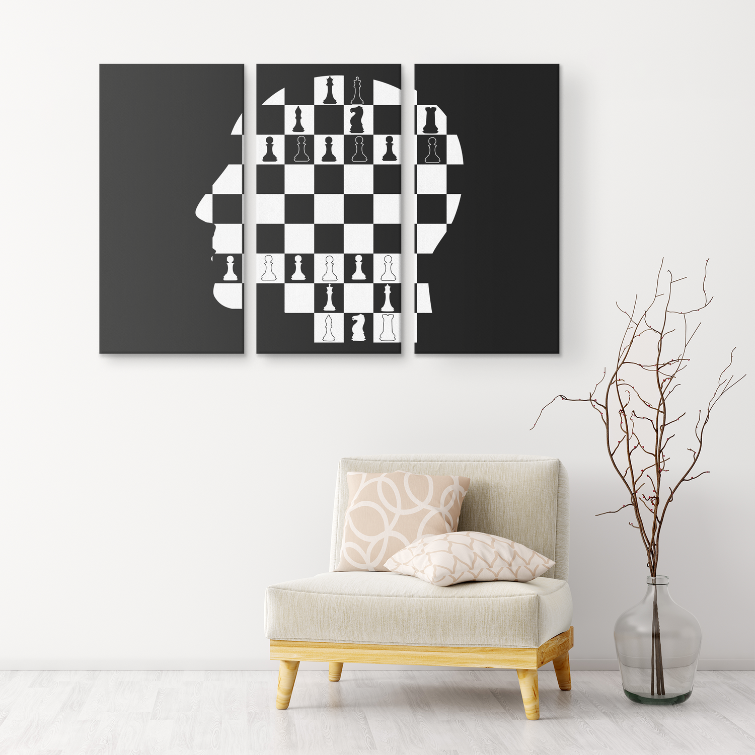 Cranium head chess board - 3 Piece Canvas wall art