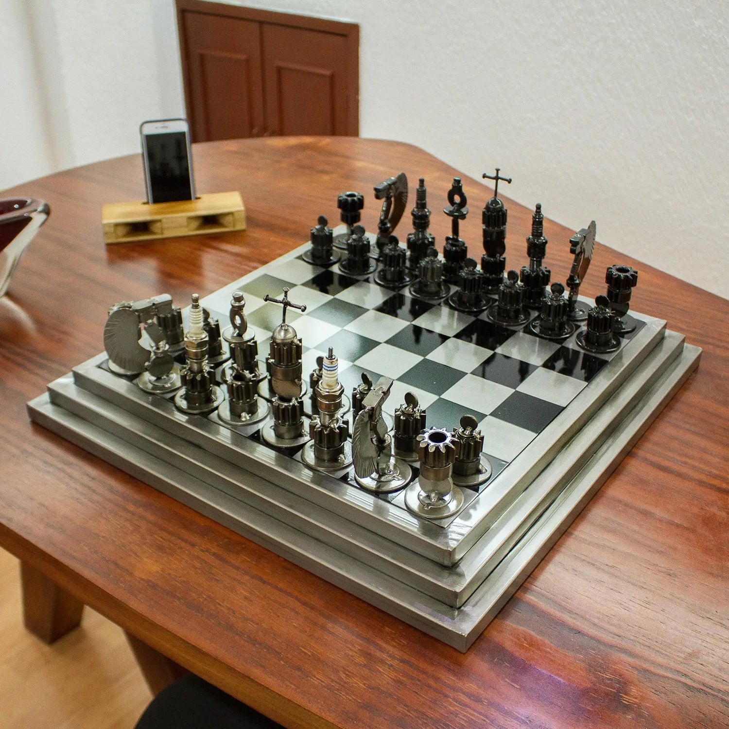 Upcycled Car Parts Chess Set - Hand Crafted in Mexico