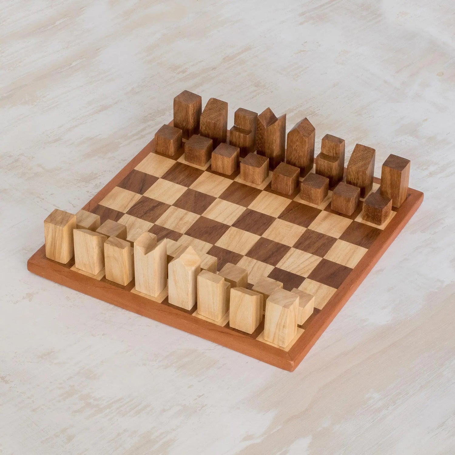 CityScape Modern Art Deco Wood Chess Set - Hand Crafted in Guatemala