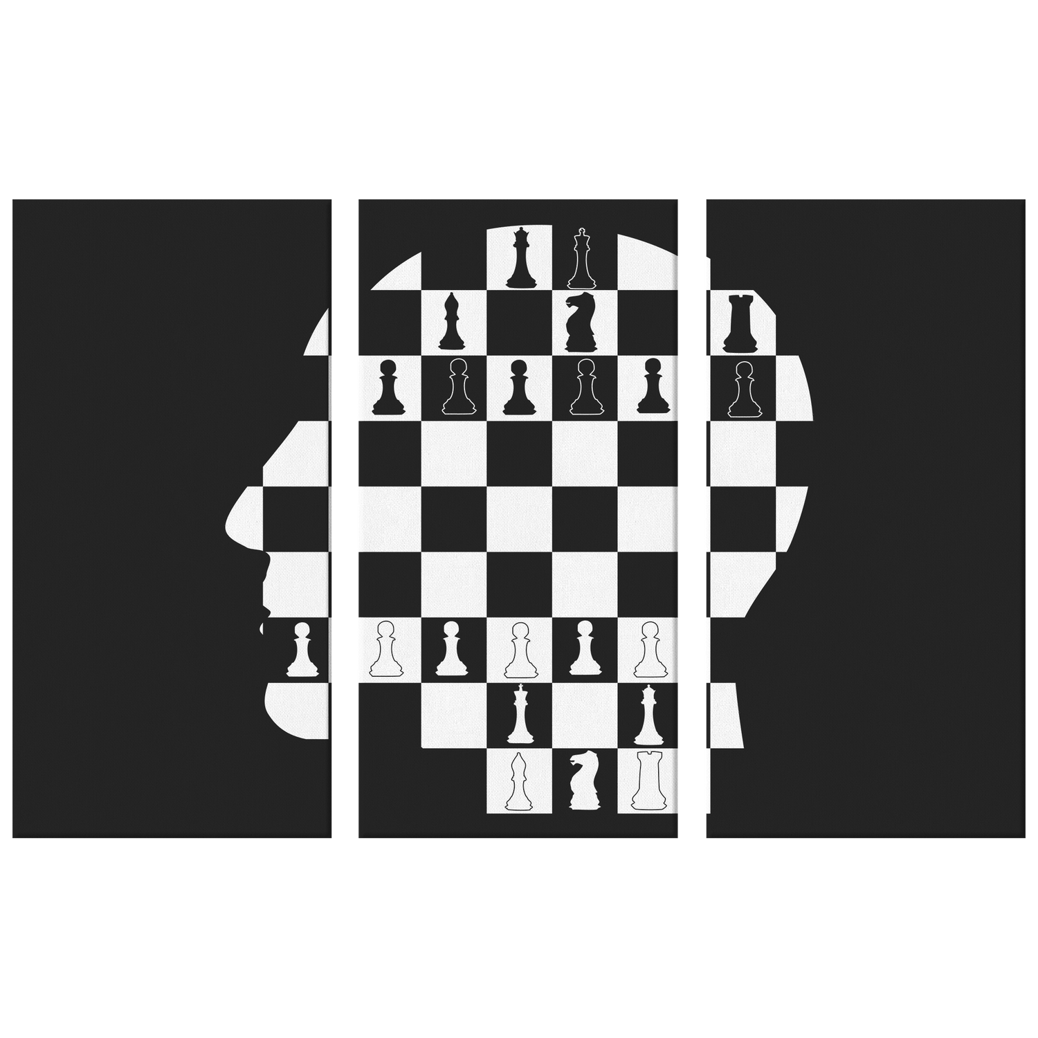 Cranium head chess board - 3 Piece Canvas wall art