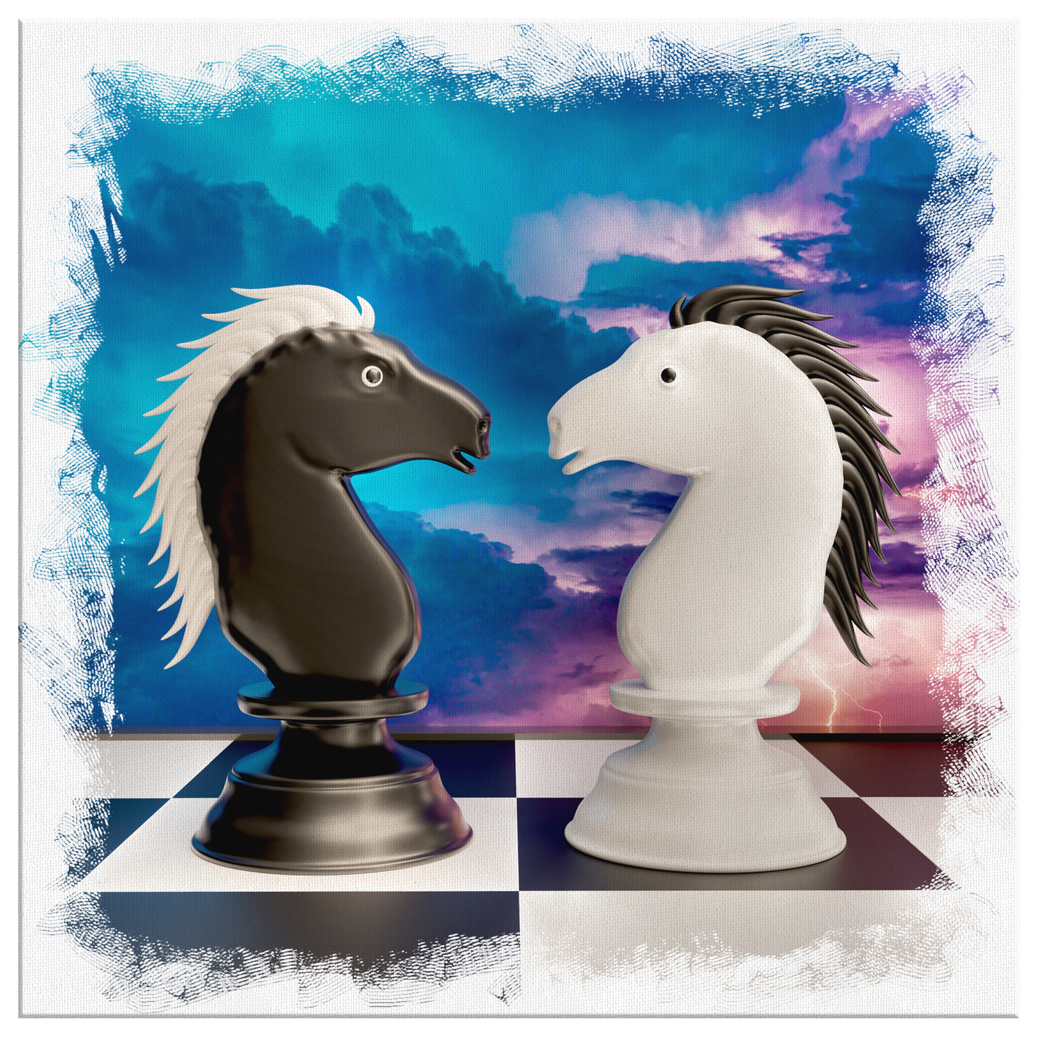 Black and White Knight Conversation - Square Gallery Canvas Wrap Art