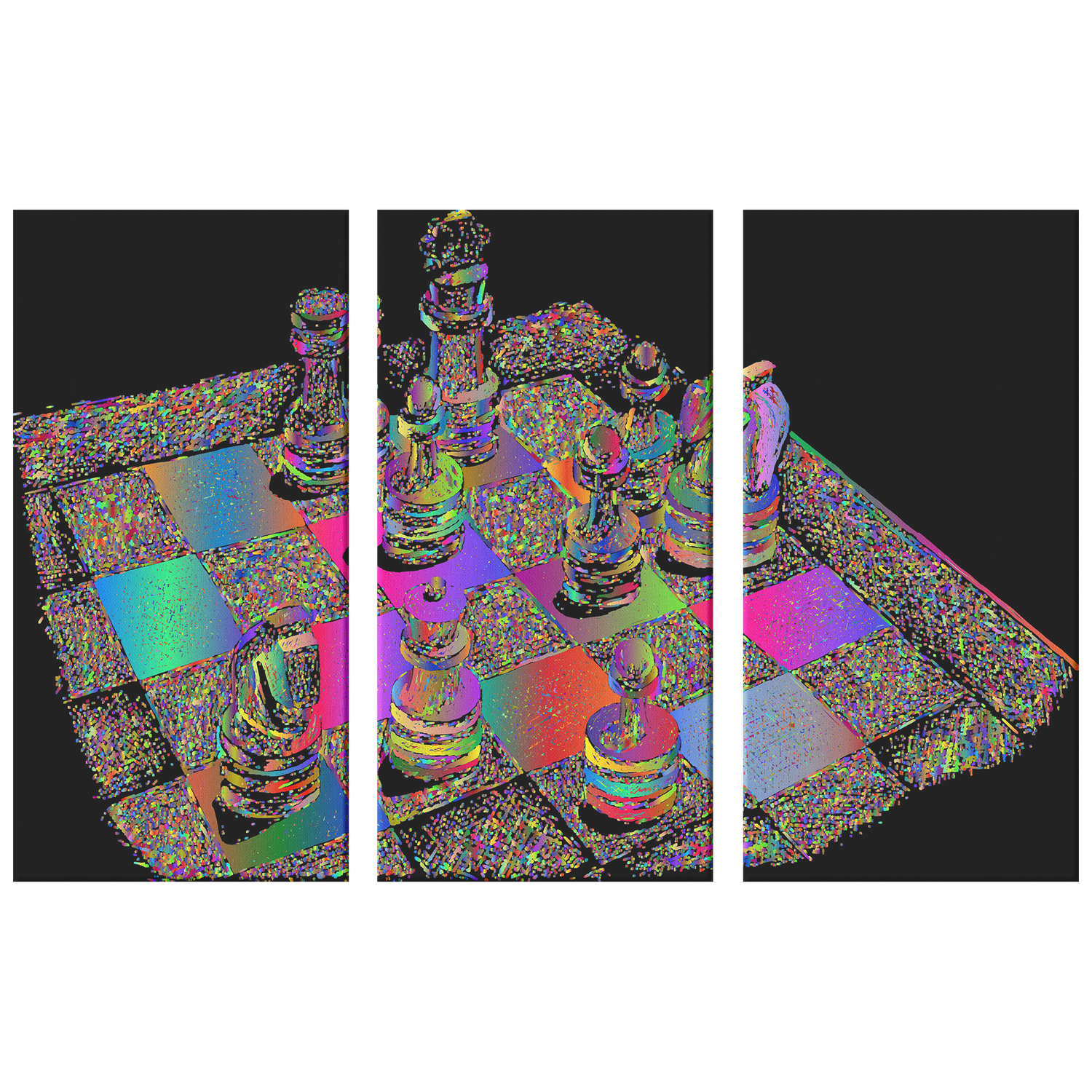 Rainbow chess board game - 3 Piece Canvas wall art