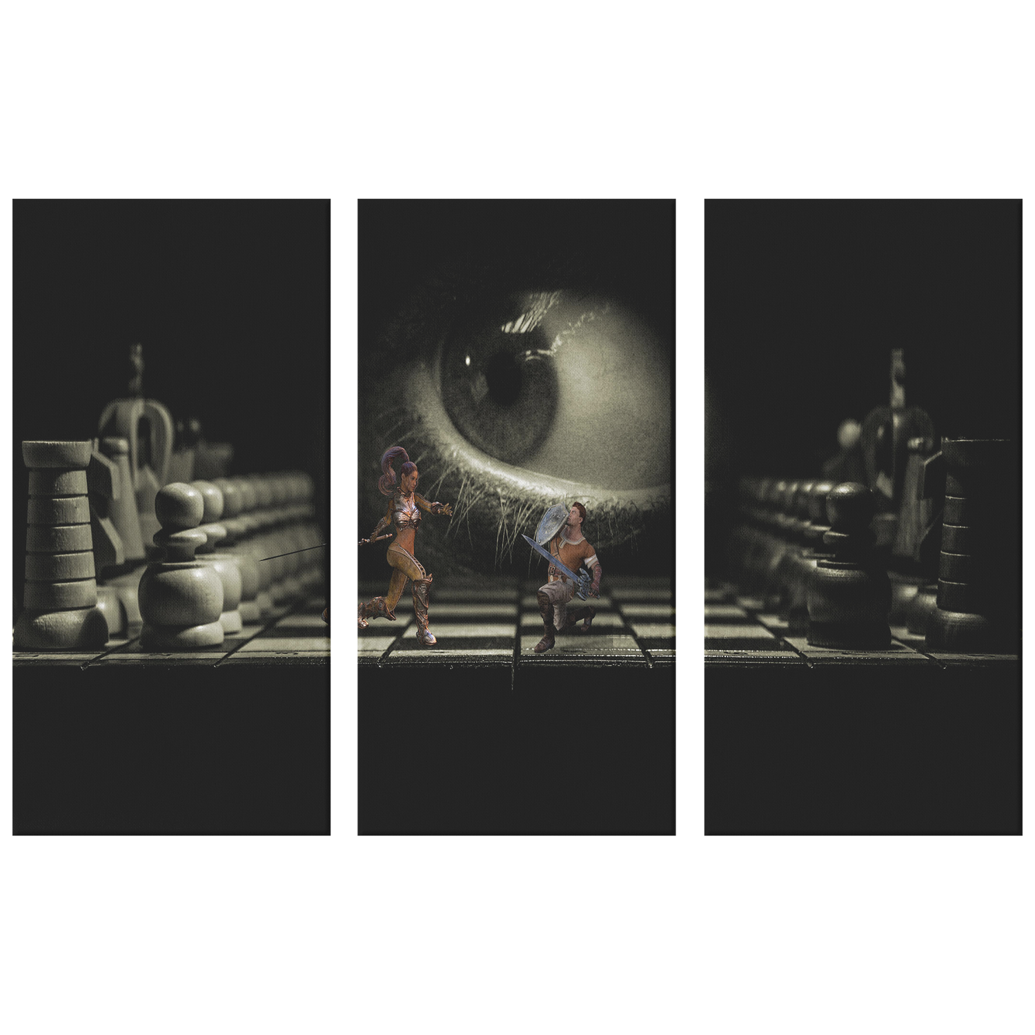 The battle of love and chess - 3 Piece Canvas wall art