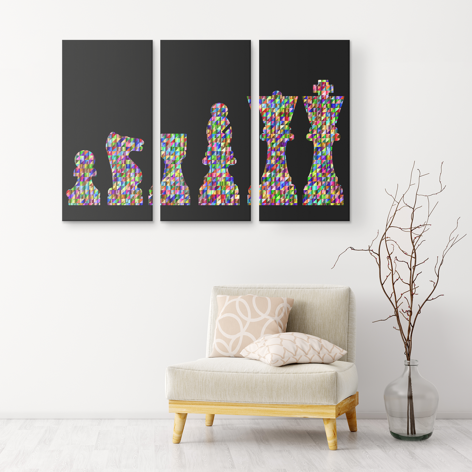 Chess prismatic chromatic warriors - colorful 3 piece canvas wall art