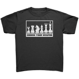 Choose_your_weapon_-_youth_chess_T-shirt_Black_Mockup.png