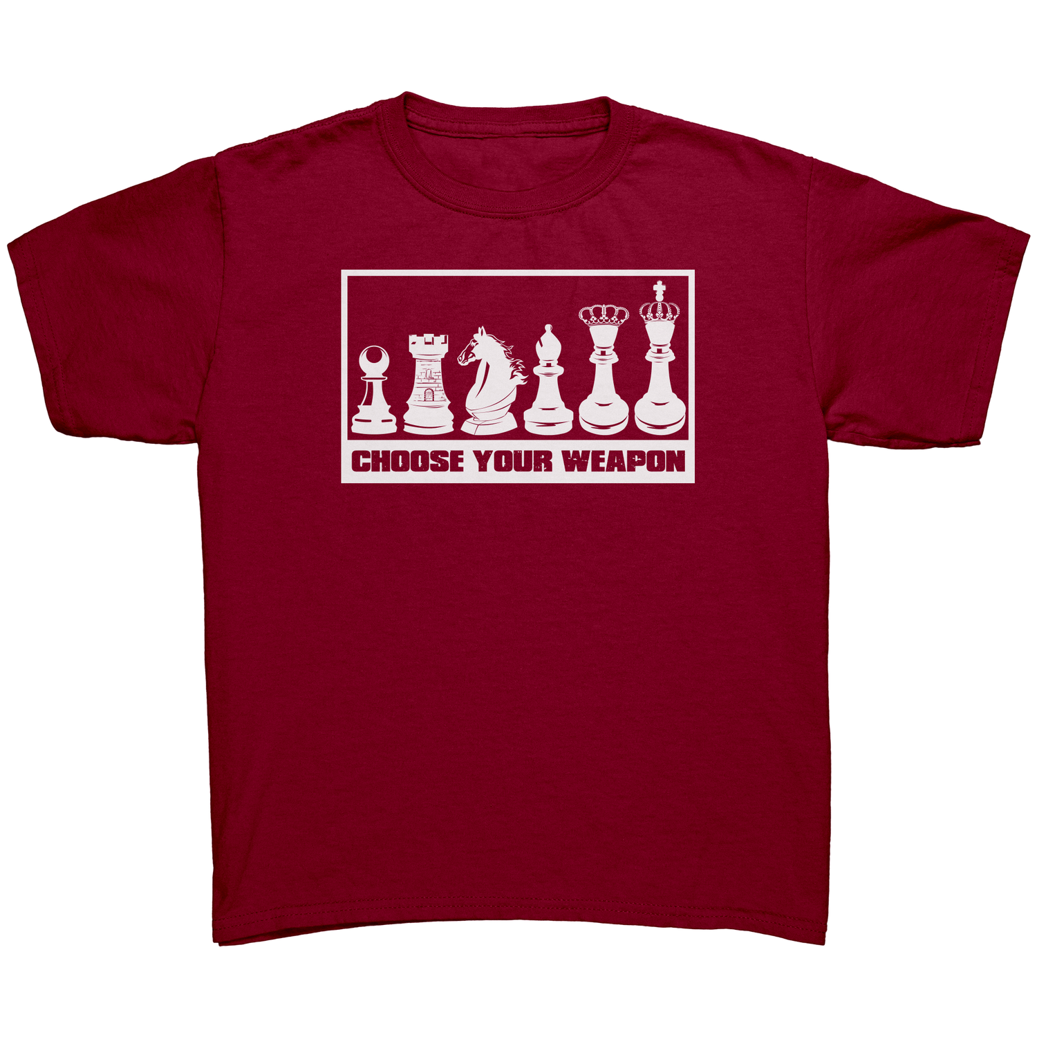 Choose_your_weapon_-_youth_chess_T-shirt_Cardinal_Mockup.png