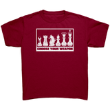 Choose_your_weapon_-_youth_chess_T-shirt_Cardinal_Mockup.png