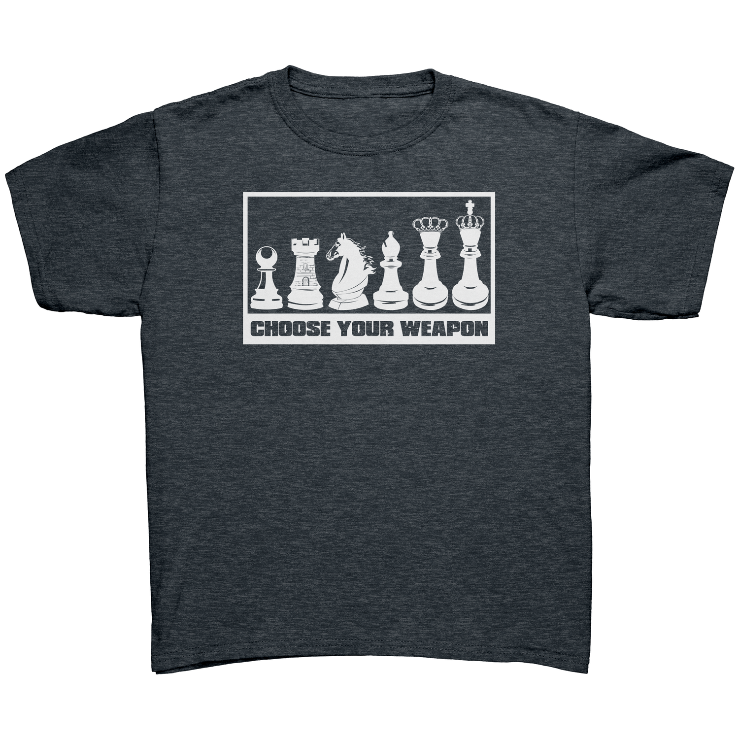 Choose_your_weapon_-_youth_chess_T-shirt_Dark_Heather_Mockup.png