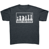 Choose_your_weapon_-_youth_chess_T-shirt_Dark_Heather_Mockup.png