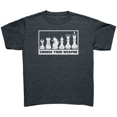 Choose_your_weapon_-_youth_chess_T-shirt_Dark_Heather_Mockup.png