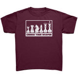 Choose_your_weapon_-_youth_chess_T-shirt_Maroon_Mockup.png