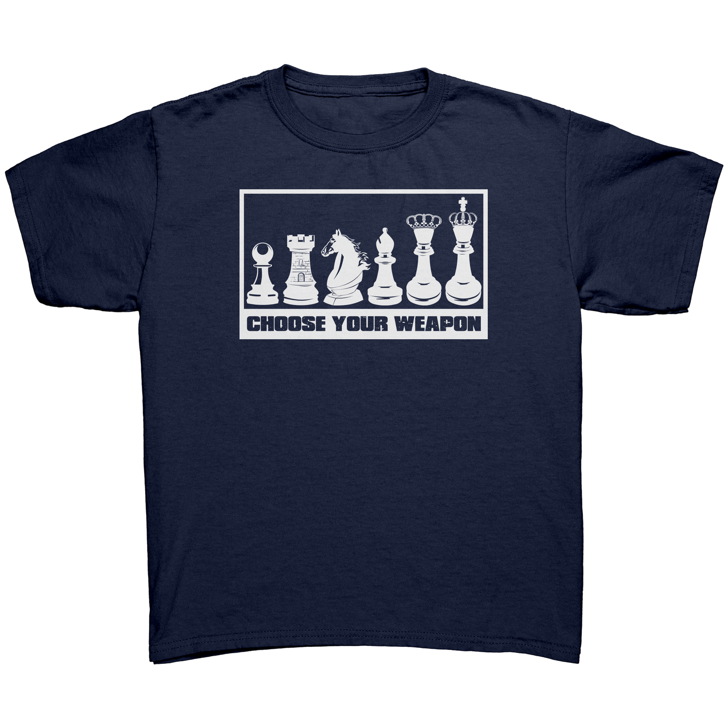 Choose_your_weapon_-_youth_chess_T-shirt_Navy_Mockup.png