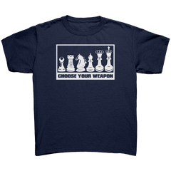 Choose_your_weapon_-_youth_chess_T-shirt_Navy_Mockup.png