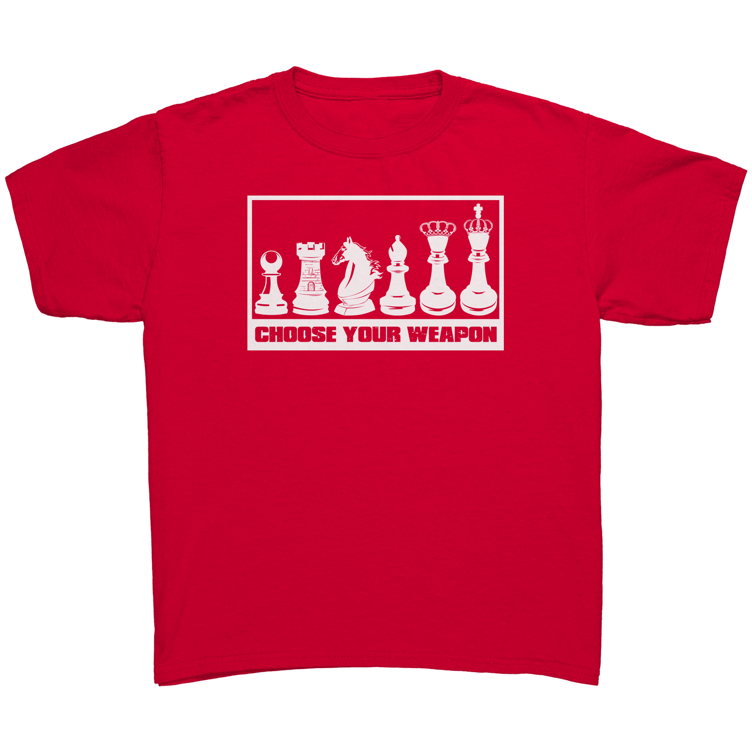 Choose_your_weapon_-_youth_chess_T-shirt_Red_Mockup.png