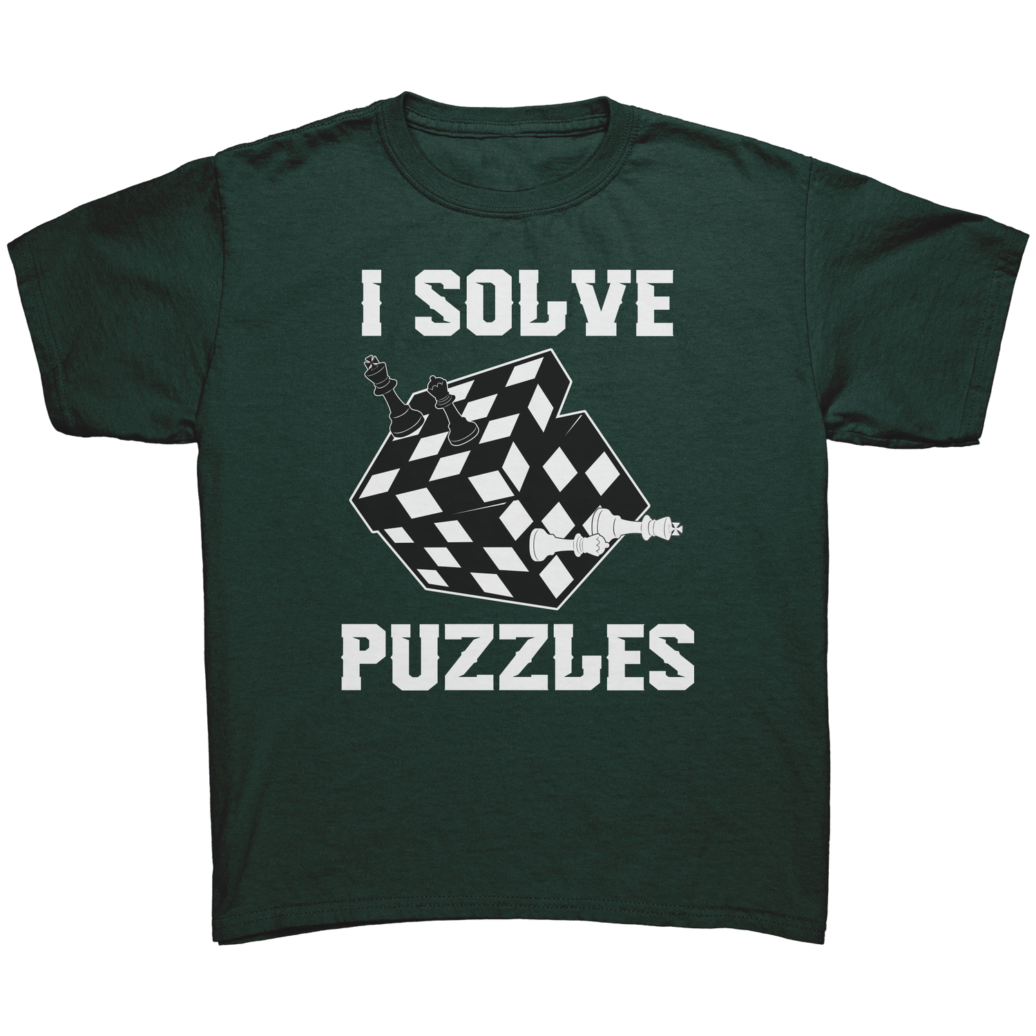 I_solve_puzzles_-_Youth_chess_T-Shirt_Forest_Green_Mockup.png