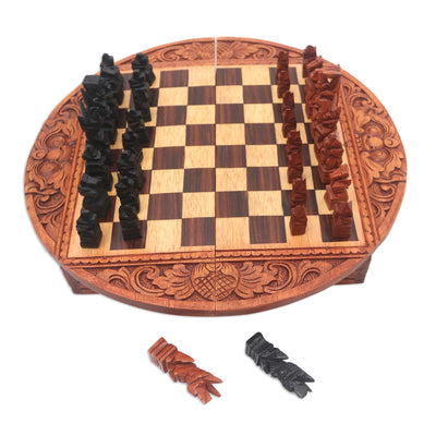 Handmade Crocodile Wood Traveling Chess Set