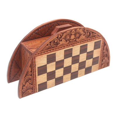 Handmade Crocodile Wood Traveling Chess Set