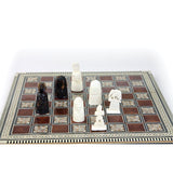 Egyptian Mother Of Pearl Chess Set with hand carved bone pieces