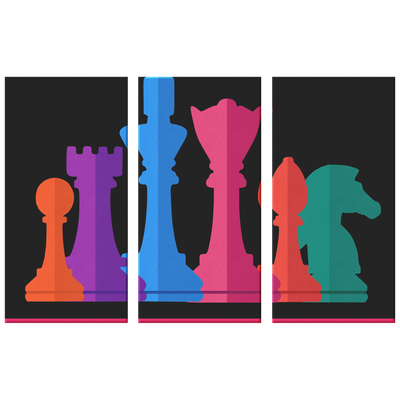 Chess warriors - colorful 3 piece canvas wall art
