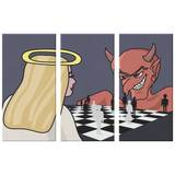 God vs Devil people chess - 3 piece canvas wall art