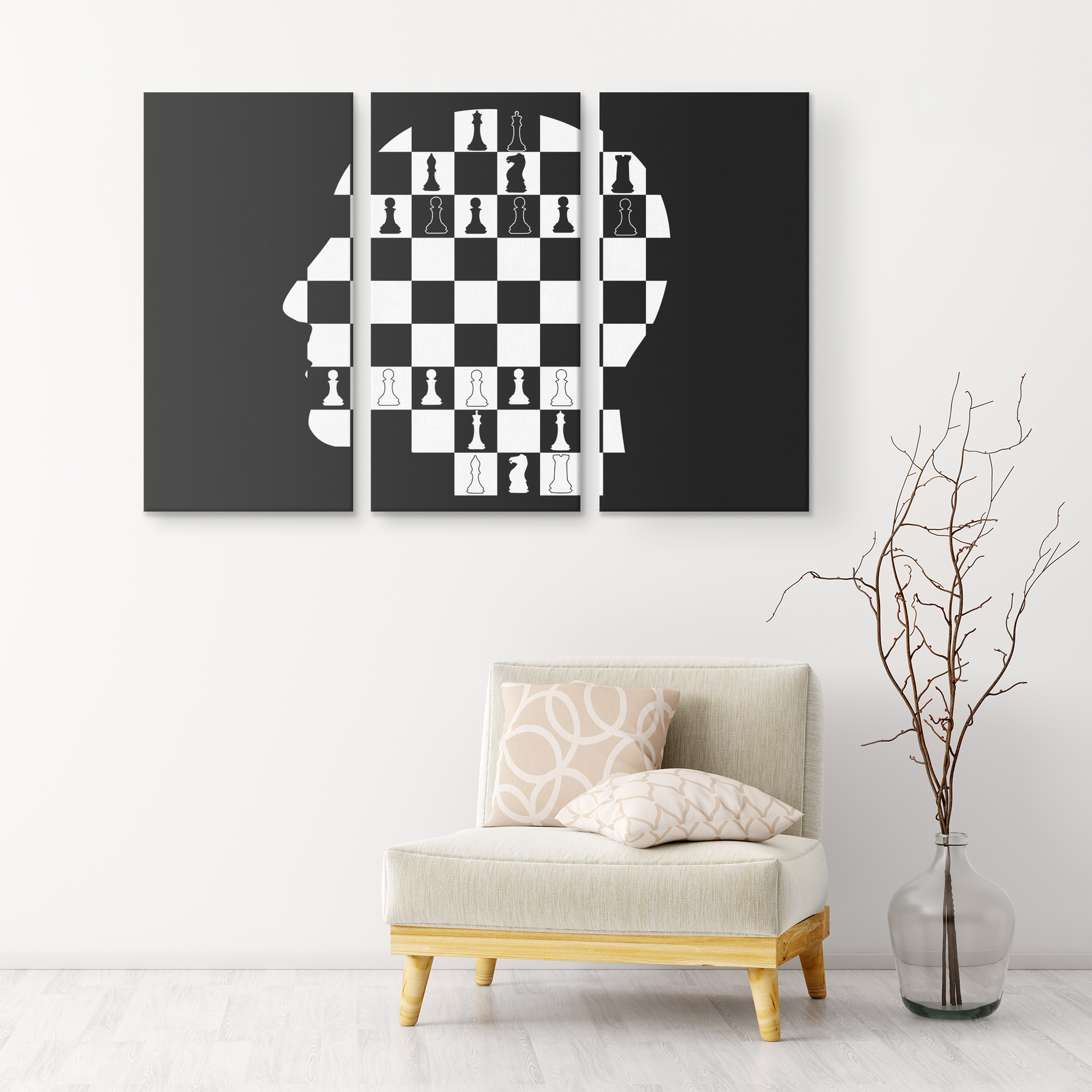 Cranium head chess board -  3 Piece Canvas wall art