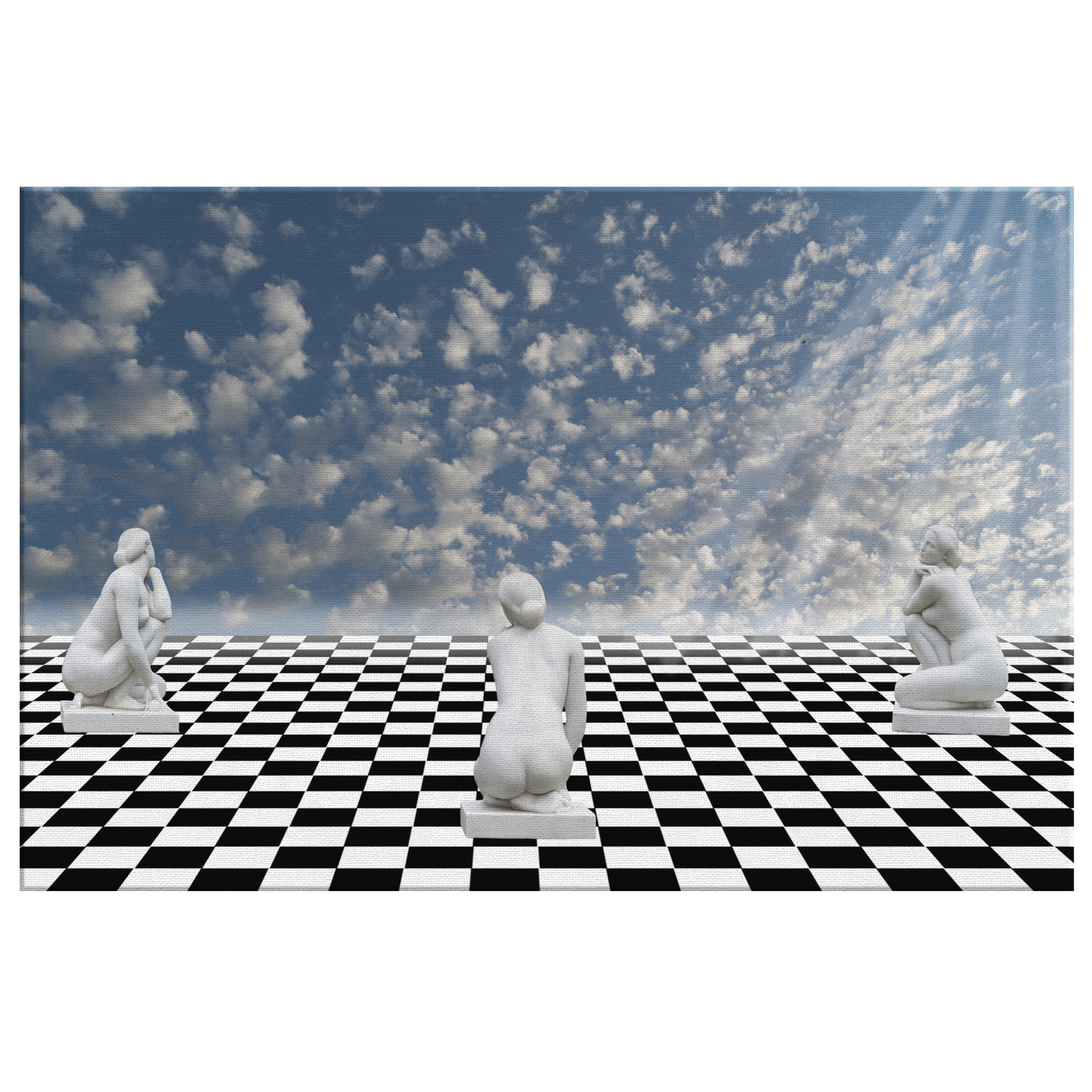 Infinite Chess board Women statue - Rectangle Gallery Canvas Art