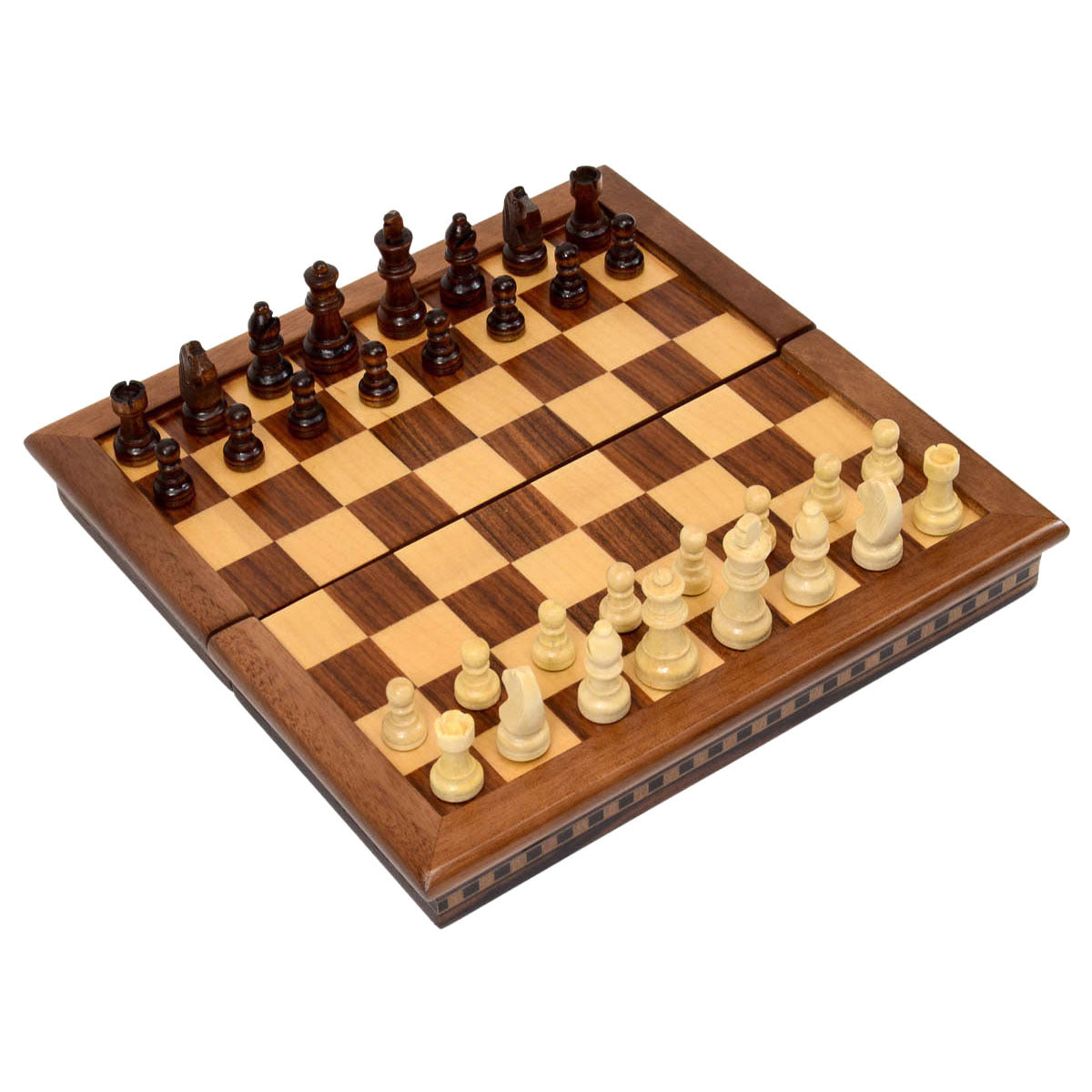 Folding Wooden Chess Set With Decorative Trim