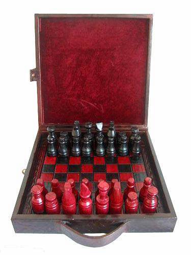 "Way to Victory" Wood and Leather Chess Set
