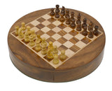 9" Round Magnetic Travel Wooden Chess Set