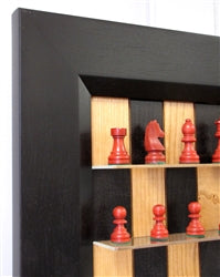Black Cherry Chess Board With 2.5" Red Chess Pieces and Flat Black Frame