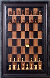 Wall Mounted Chess Set with Black Walnut Chess Board And Traditional Brown Frame