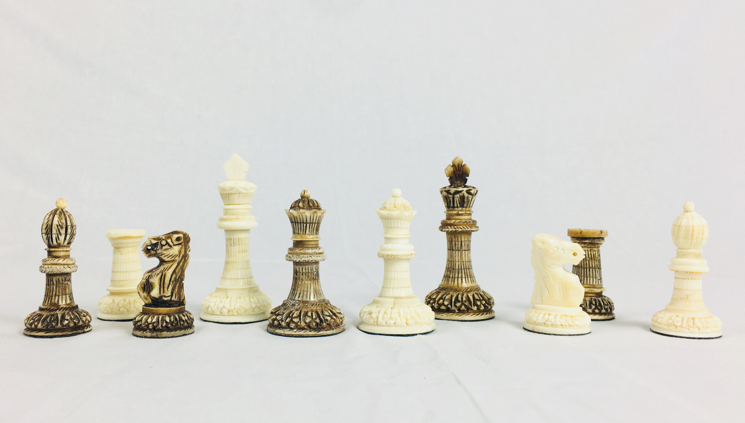 Carved Camel Bone Chess Pieces with Storage Box