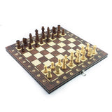 3 in 1 Magnetic Foldable chess, checkers and backgammon wooden board game set with Decorated and Marked borders