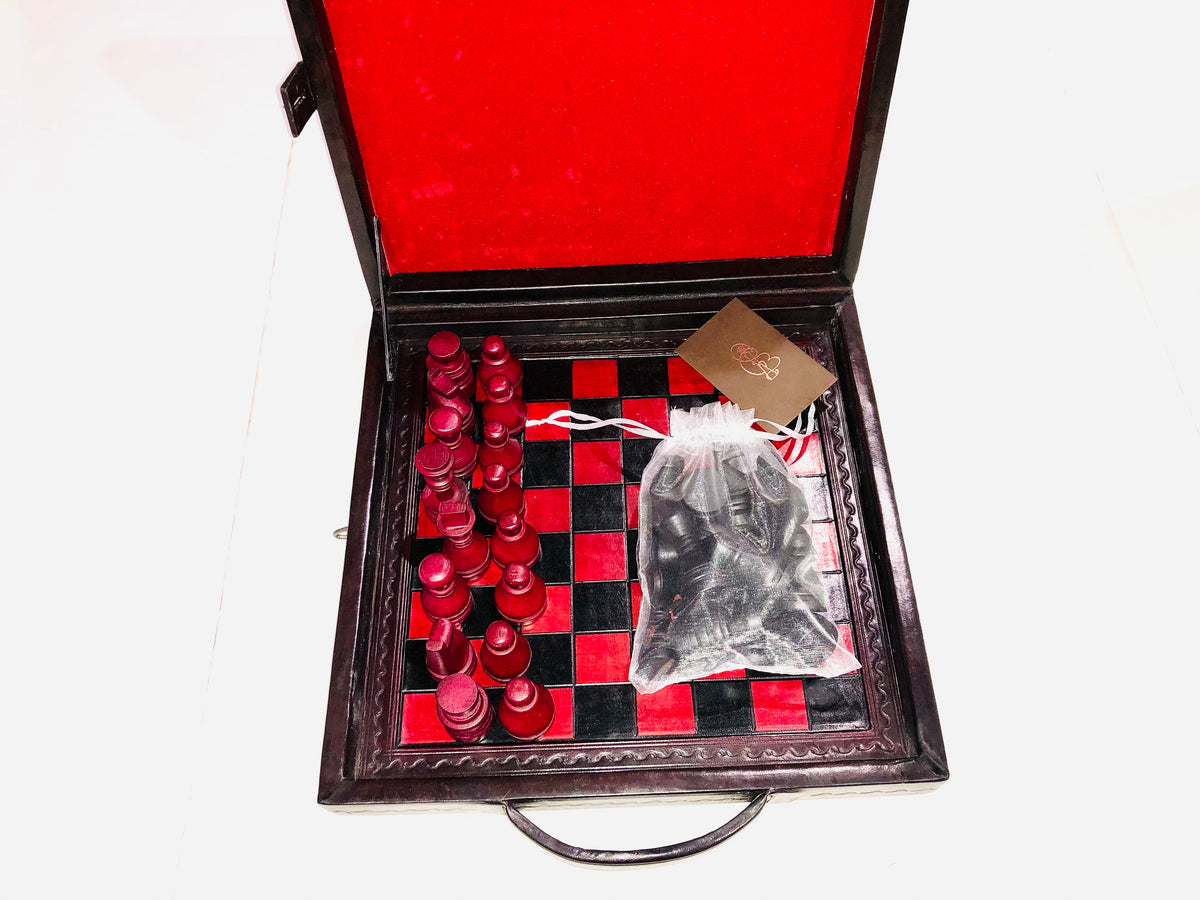 "Way to Victory" Wood and Leather Chess Set