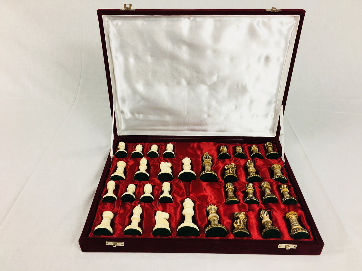 Carved Camel Bone Chess Pieces with Storage Box