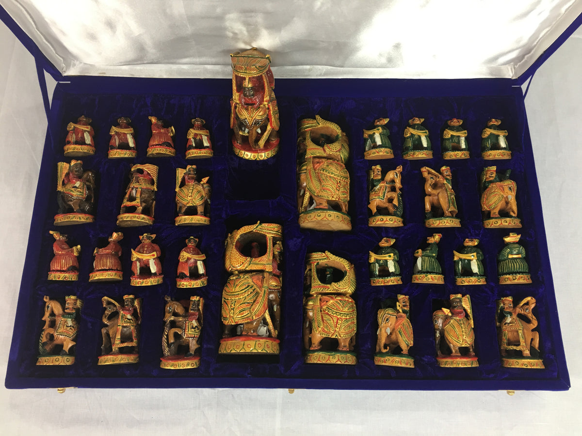Painted Wood Maharaja Chess Pieces with Storage Box