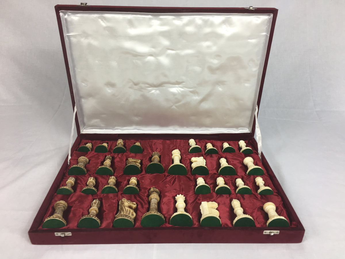 Carved Camel Bone Large Chess Pieces with Storage Box