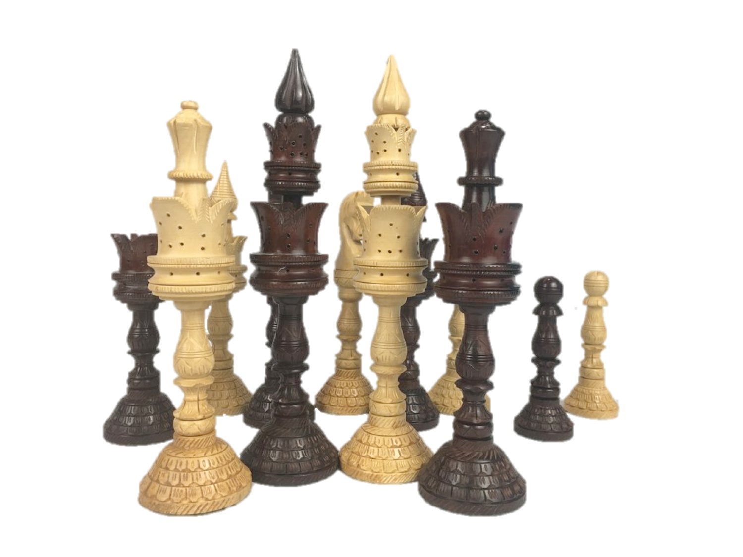 Tall Handcraft Wood Chess Pieces with Storage Box