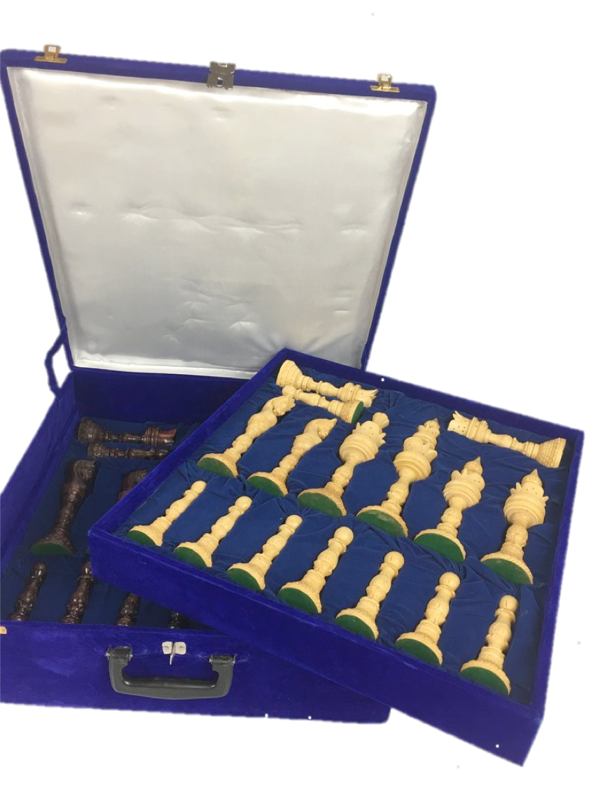 Tall Handcraft Wood Chess Pieces with Storage Box