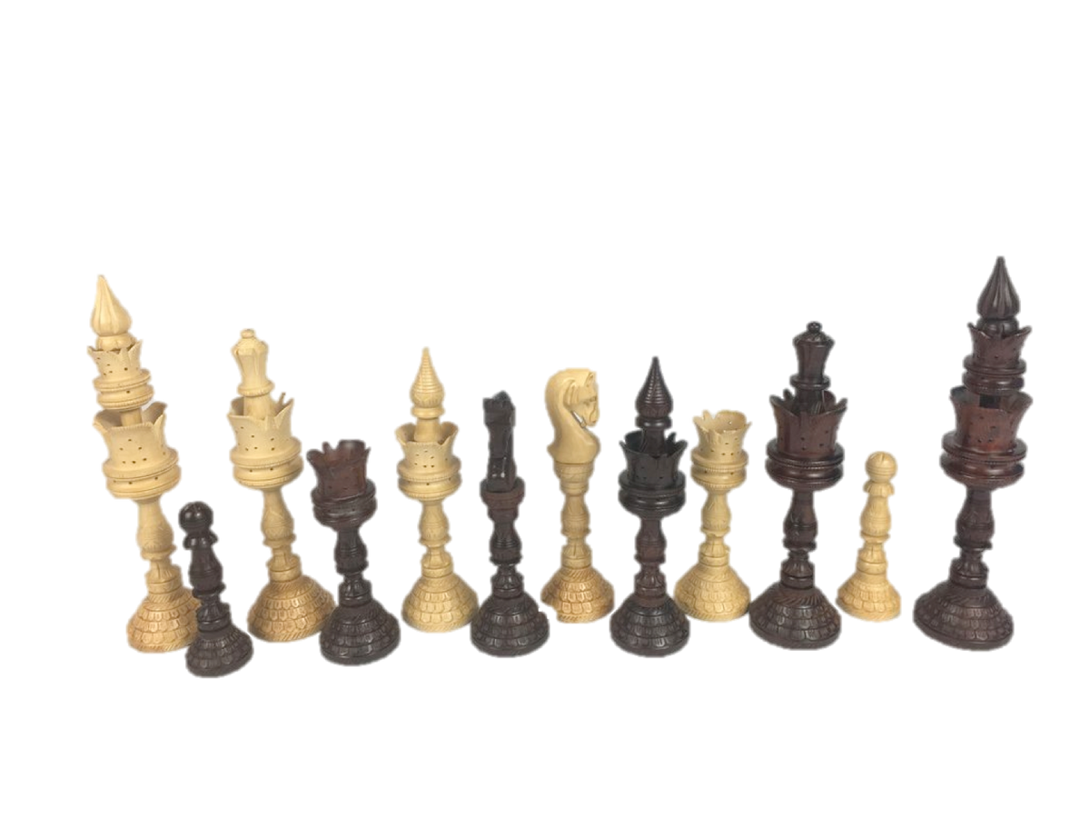 Tall Handcraft Wood Chess Pieces with Storage Box