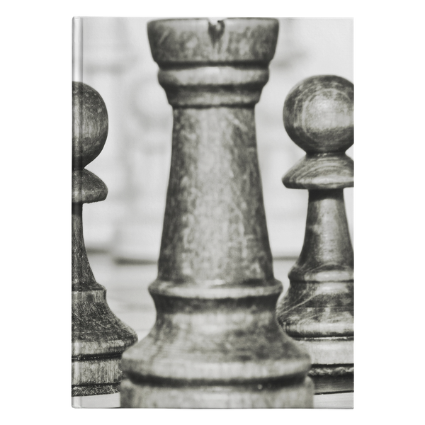 Wooden monochrome chess pieces hardcover journal