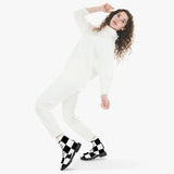 Black and White Chess board pattern Faux Fur Leather Boots