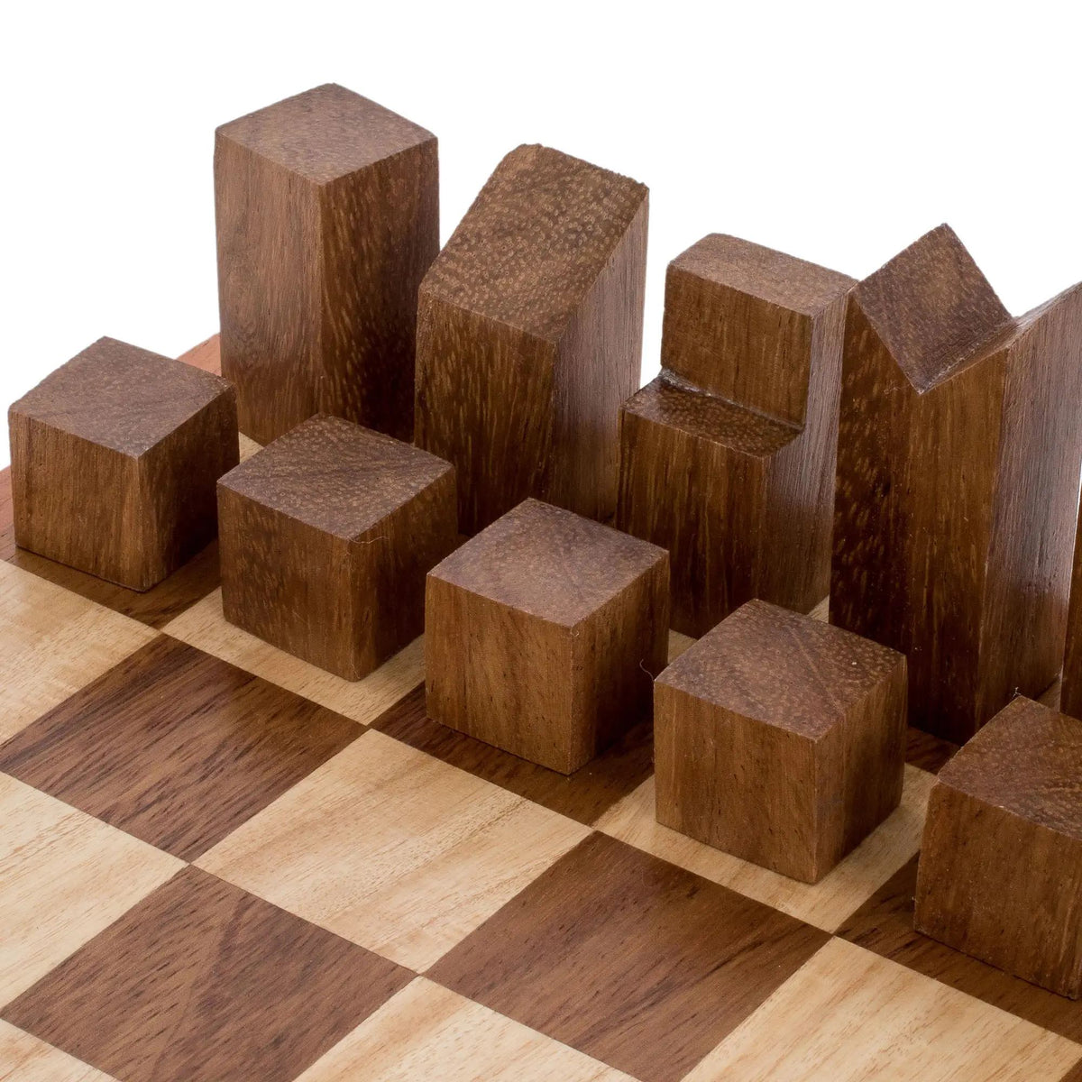CityScape Modern Art Deco Wood Chess Set - Hand Crafted in Guatemala