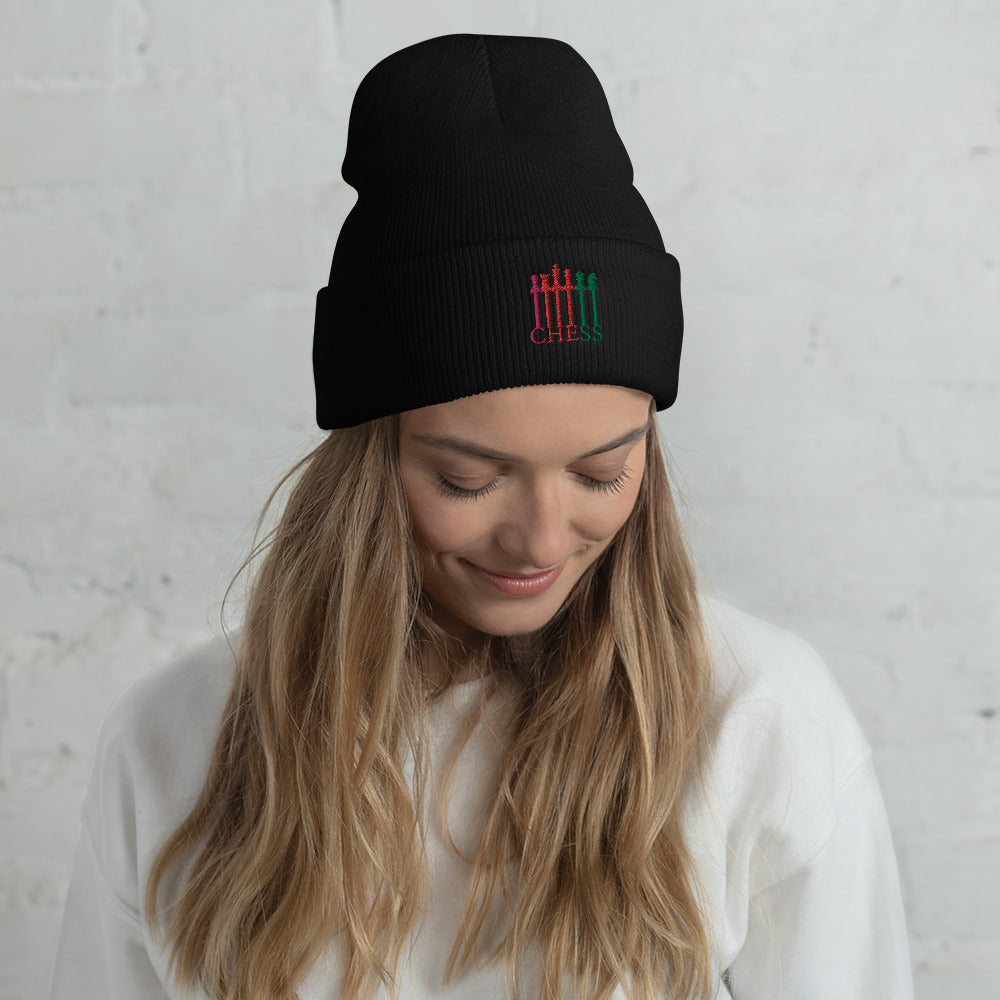 Chess Pieces Spelled Cuffed Beanie