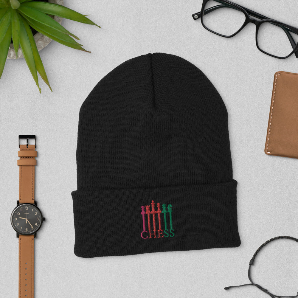 Chess Pieces Spelled Cuffed Beanie