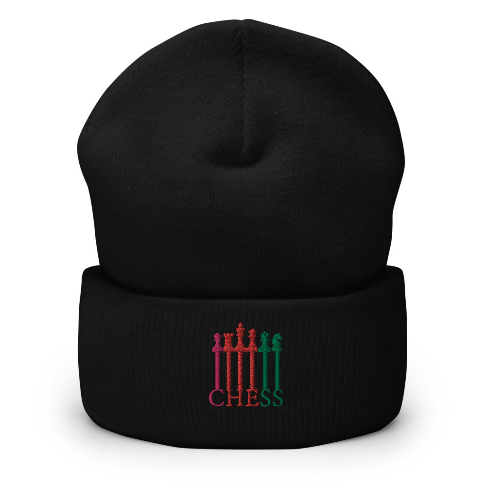 Chess Pieces Spelled Cuffed Beanie