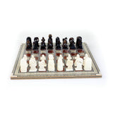 Egyptian Mother Of Pearl Chess Set with hand carved bone pieces