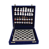 Egyptian Mother Of Pearl Chess Set with hand carved bone pieces